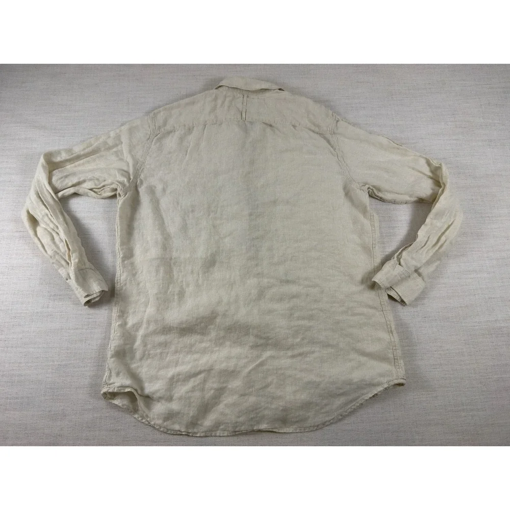Banana Republic Classic Linen Shirt Mens Large Beige Long Sleeve Button Up 0560